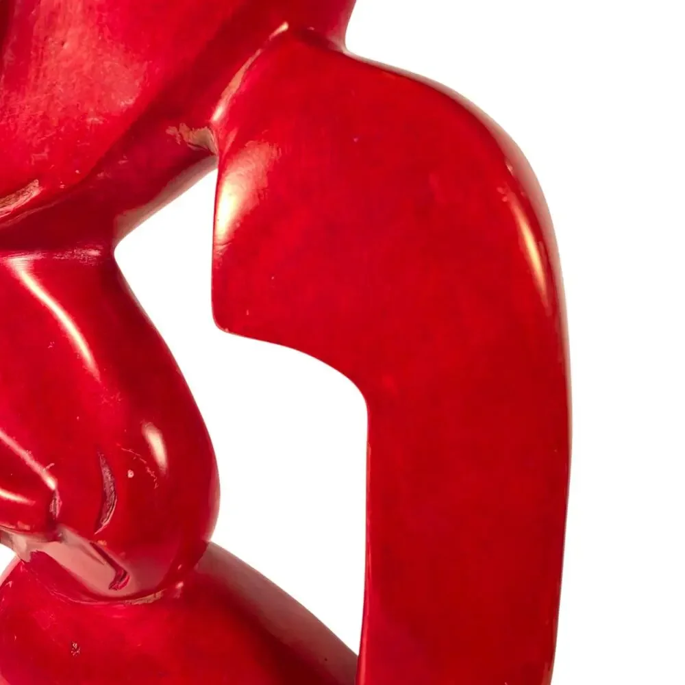Vintage Modernist Hardstone Sculpture Mother and Child Abstract Red Statue Decor